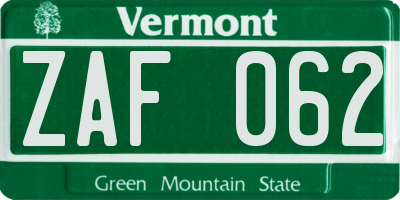 VT license plate ZAF062