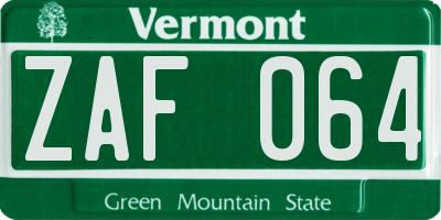 VT license plate ZAF064