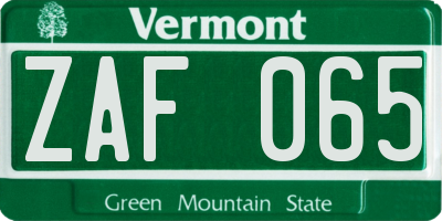 VT license plate ZAF065