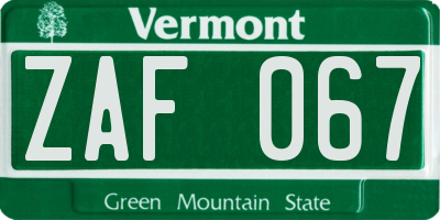 VT license plate ZAF067