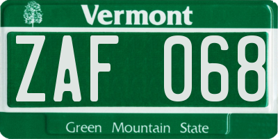 VT license plate ZAF068