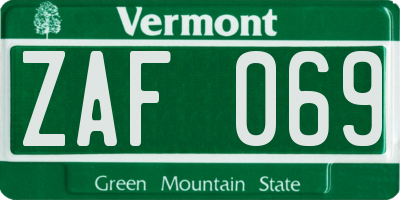 VT license plate ZAF069