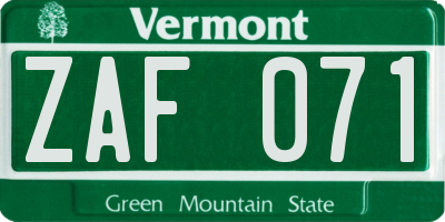 VT license plate ZAF071
