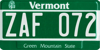 VT license plate ZAF072