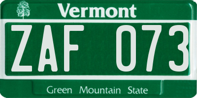 VT license plate ZAF073