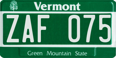 VT license plate ZAF075
