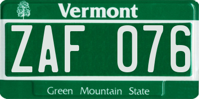 VT license plate ZAF076