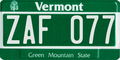 VT license plate ZAF077