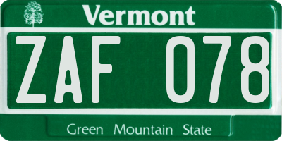 VT license plate ZAF078