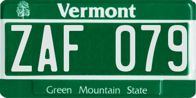 VT license plate ZAF079