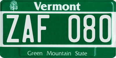 VT license plate ZAF080