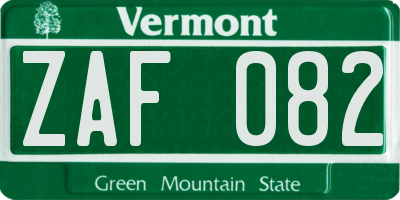 VT license plate ZAF082