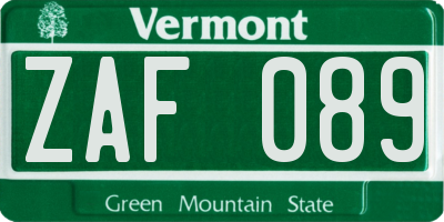 VT license plate ZAF089