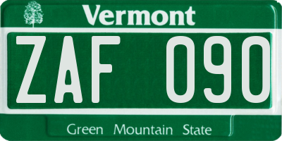 VT license plate ZAF090