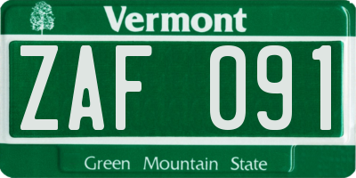 VT license plate ZAF091