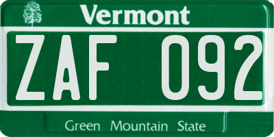 VT license plate ZAF092