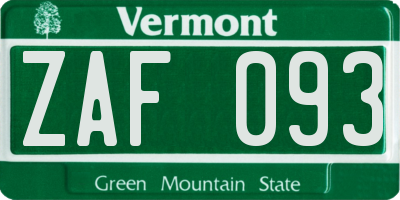VT license plate ZAF093