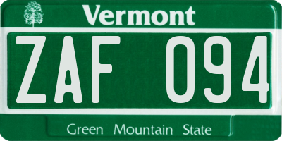 VT license plate ZAF094