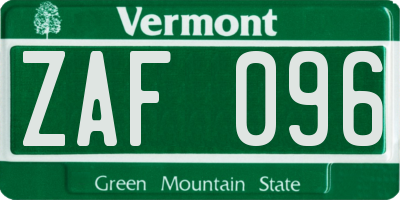 VT license plate ZAF096