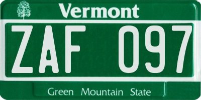 VT license plate ZAF097