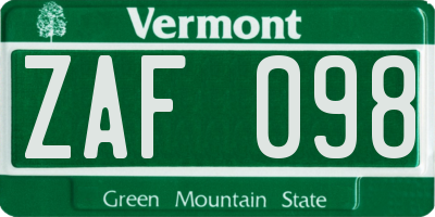 VT license plate ZAF098
