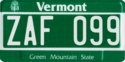 VT license plate ZAF099