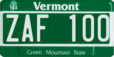 VT license plate ZAF100