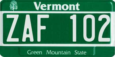 VT license plate ZAF102