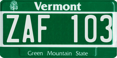 VT license plate ZAF103