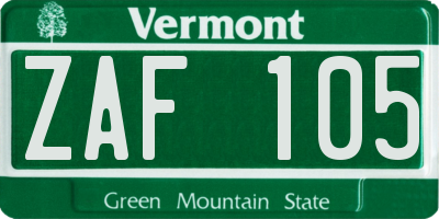 VT license plate ZAF105