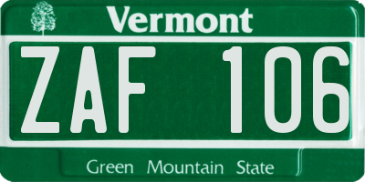 VT license plate ZAF106