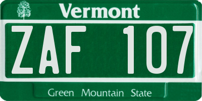 VT license plate ZAF107