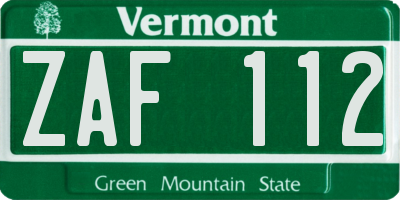 VT license plate ZAF112