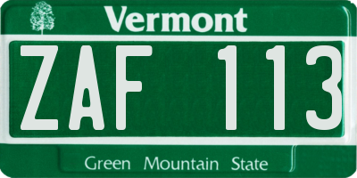 VT license plate ZAF113