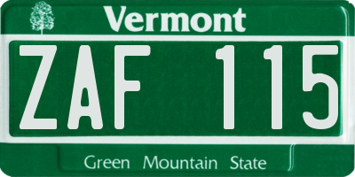 VT license plate ZAF115