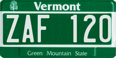 VT license plate ZAF120