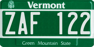 VT license plate ZAF122