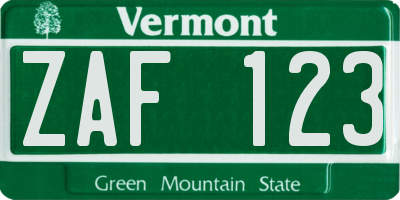 VT license plate ZAF123