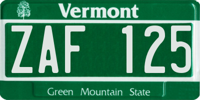 VT license plate ZAF125