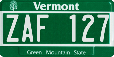 VT license plate ZAF127