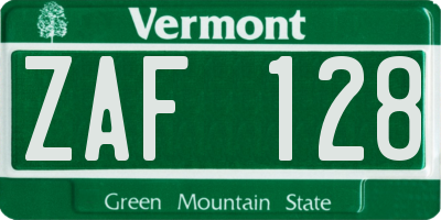 VT license plate ZAF128