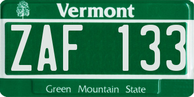 VT license plate ZAF133