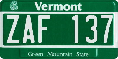 VT license plate ZAF137