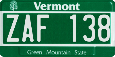 VT license plate ZAF138