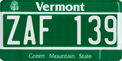 VT license plate ZAF139
