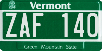 VT license plate ZAF140