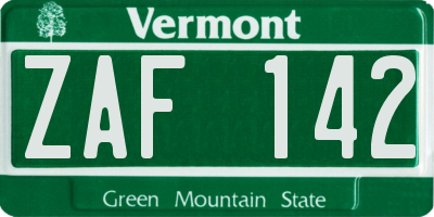 VT license plate ZAF142