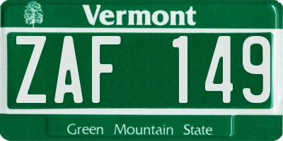 VT license plate ZAF149