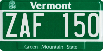 VT license plate ZAF150