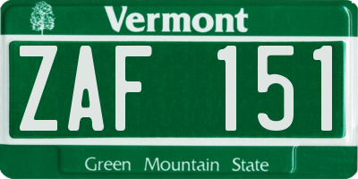VT license plate ZAF151